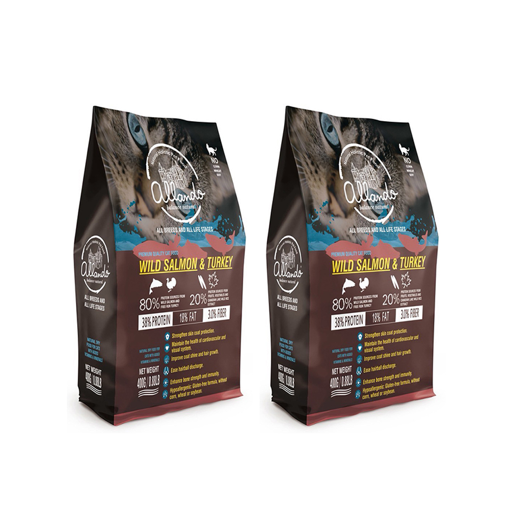 Allando 奧藍多 無榖貓糧野生鮭魚+火雞肉400gX2包組(全齡貓/貓飼料/貓糧)