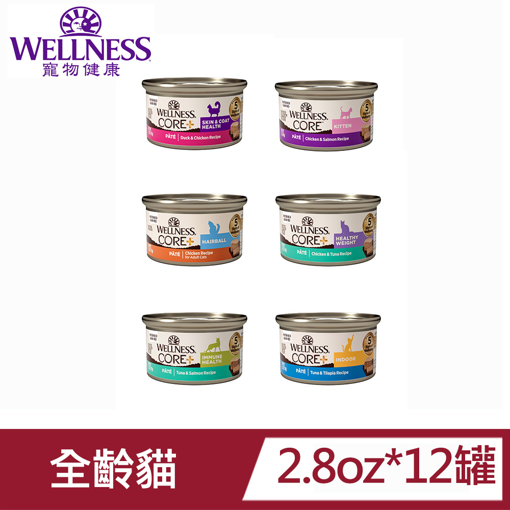 Wellness 寵物健康 CORE+魚泥肉泥罐頭79g(2.8oz)*12罐 /成幼貓/泥泥貓罐/喂藥/幼貓高齡貓/夏天沒食慾