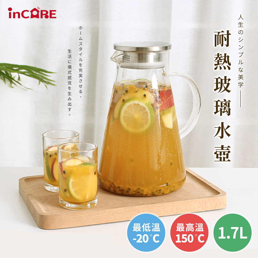 【Incare】熱銷日本耐高低溫玻璃冷水壺(1700MLL/買一送一)