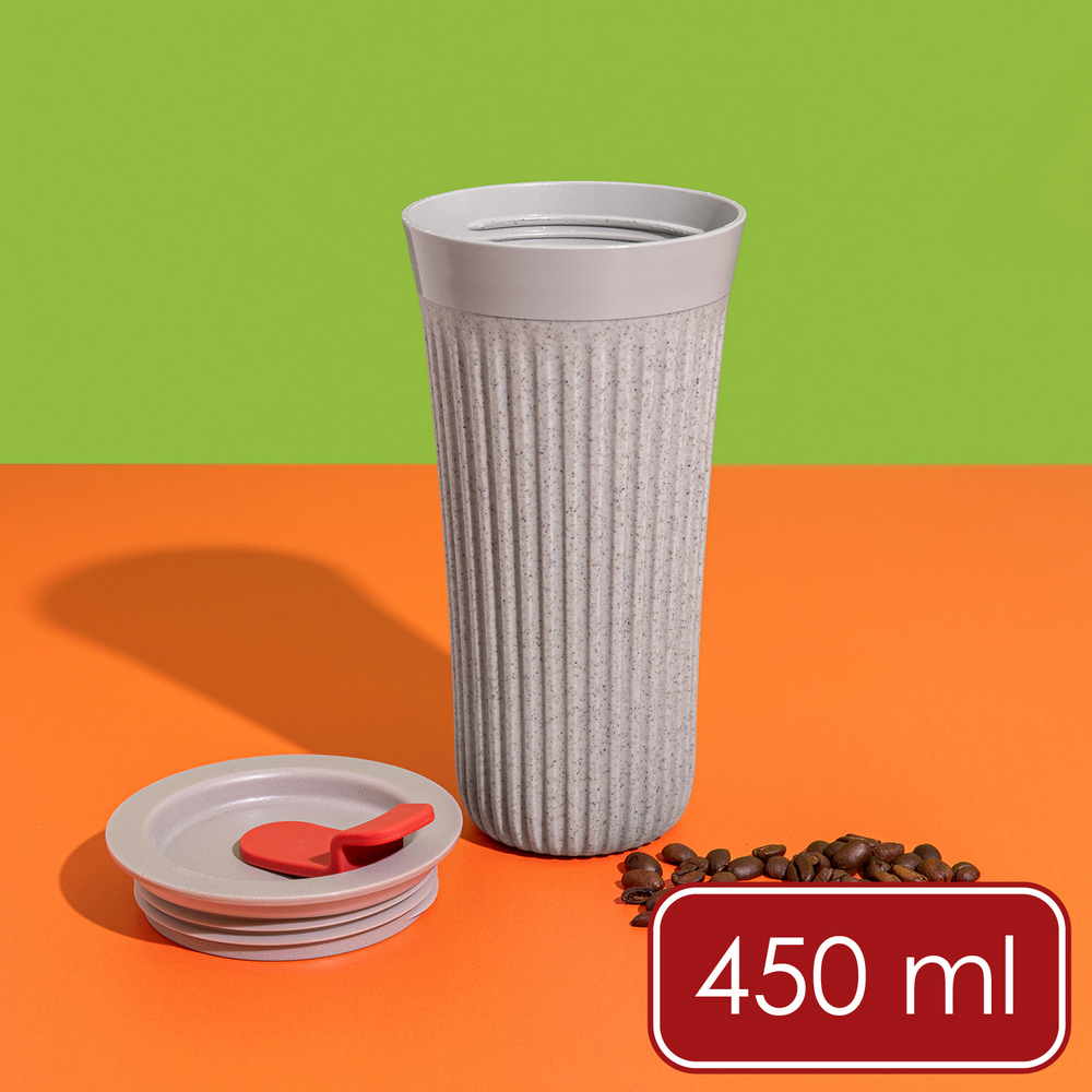 La Cafetiere 英國 TheBeanie環保隨行杯(紅蓋迷霧灰450ml) / 可微波杯 隨身咖啡杯 環保杯 可機洗 洗碗機可洗（其他規格）