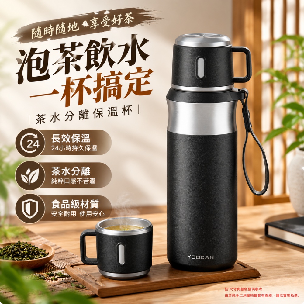 【硯禾】保溫杯 分離式茶倉泡茶杯 316不鏽鋼內膽 杯蓋可當杯子用 戶外辦公不鏽鋼水壺 800mL