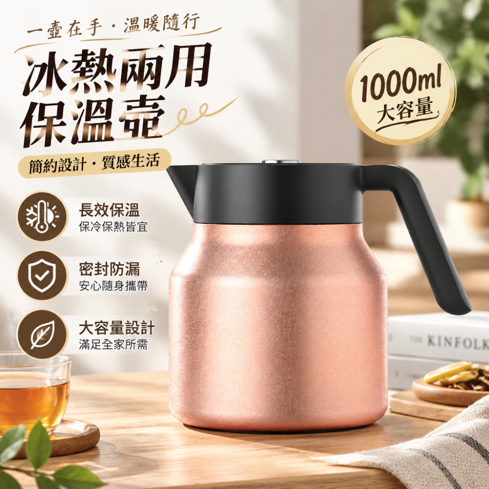 【芸白】保溫壺 大容量保溫茶壺 冰熱兩用保溫壺 家用保溫水壺 辦公保溫壺 不鏽鋼保溫壺泡茶保溫壺1L