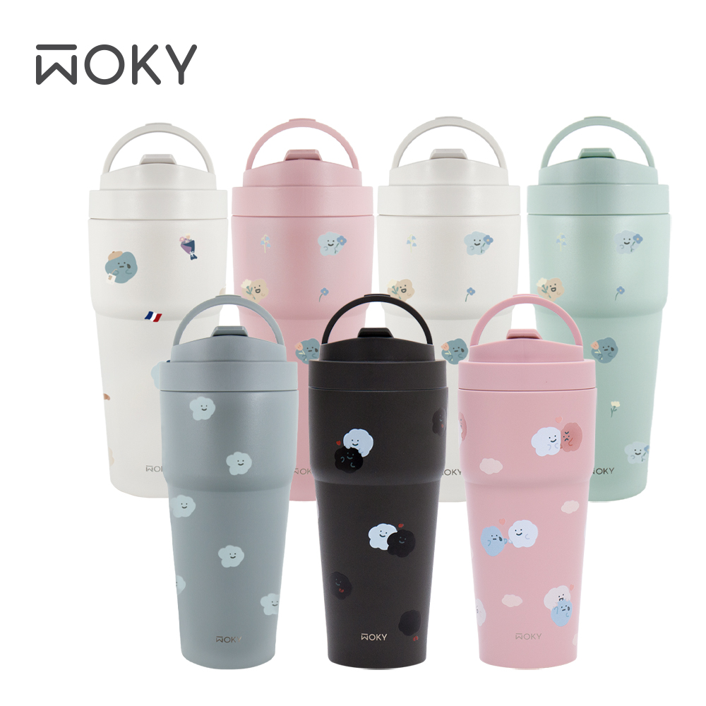 WOKY 沃廚 方坊 渾圓杯鈦陶瓷770ml(附矽膠粗吸管 + Tritan彈跳粗吸管)