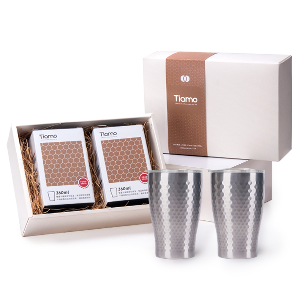 Tiamo 對杯禮盒 - 陶瓷塗層真空保溫錘紋杯 360ml(HJ1114)