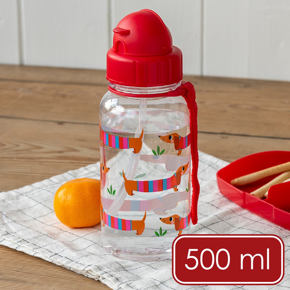 Rex LONDON 英國 輕攜吸管水壺(臘腸狗500ml) / 兒童水壺 冷水瓶 隨行杯 環保杯