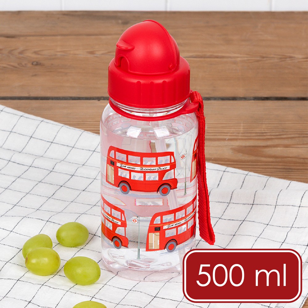 Rex LONDON 英國 輕攜吸管水壺(雙層巴士500ml) / 兒童水壺 冷水瓶 隨行杯 環保杯