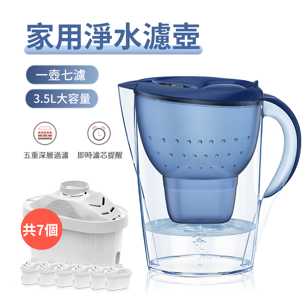 家用廚房淨水除垢濾水壺 自來水濾水器 過濾水壺 3.5L 附1入濾芯+贈6入濾芯