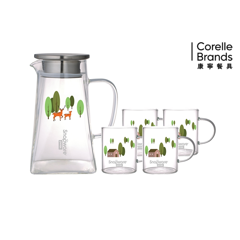 Corelle Brands 康寧餐具 一壺四杯耐熱玻璃方壺組1220ml-福利品(盒損)