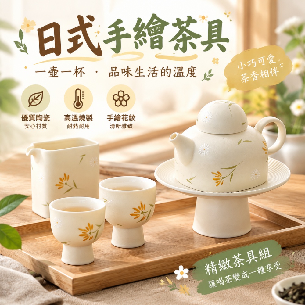 【芸白】茶具 雛菊陶瓷茶具 一壺二杯茶具 高腳品 茶杯 茶壺功夫泡茶壺 送禮茶具 居家茶席 日式茶具