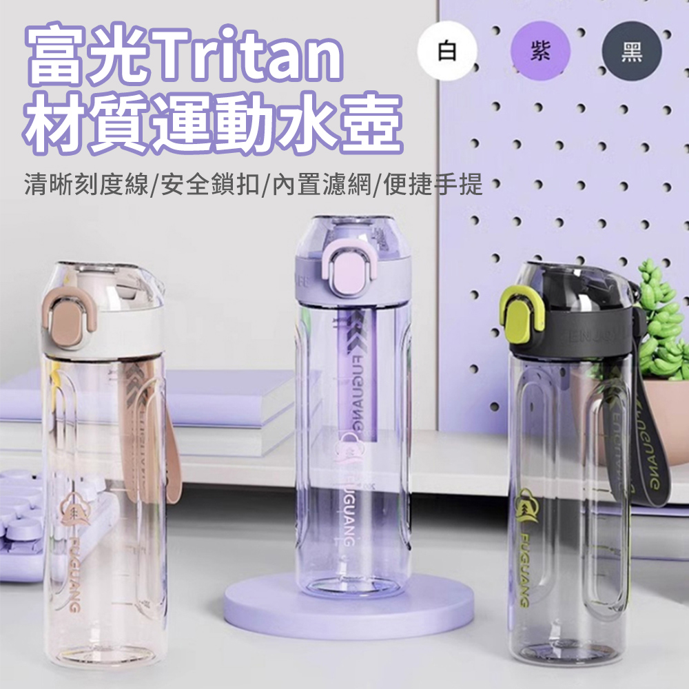 Tritan材質一鍵彈蓋手提運動水壺 600ML 帶刻度透明水瓶 隨身水瓶 水杯 健身杯 隨身瓶