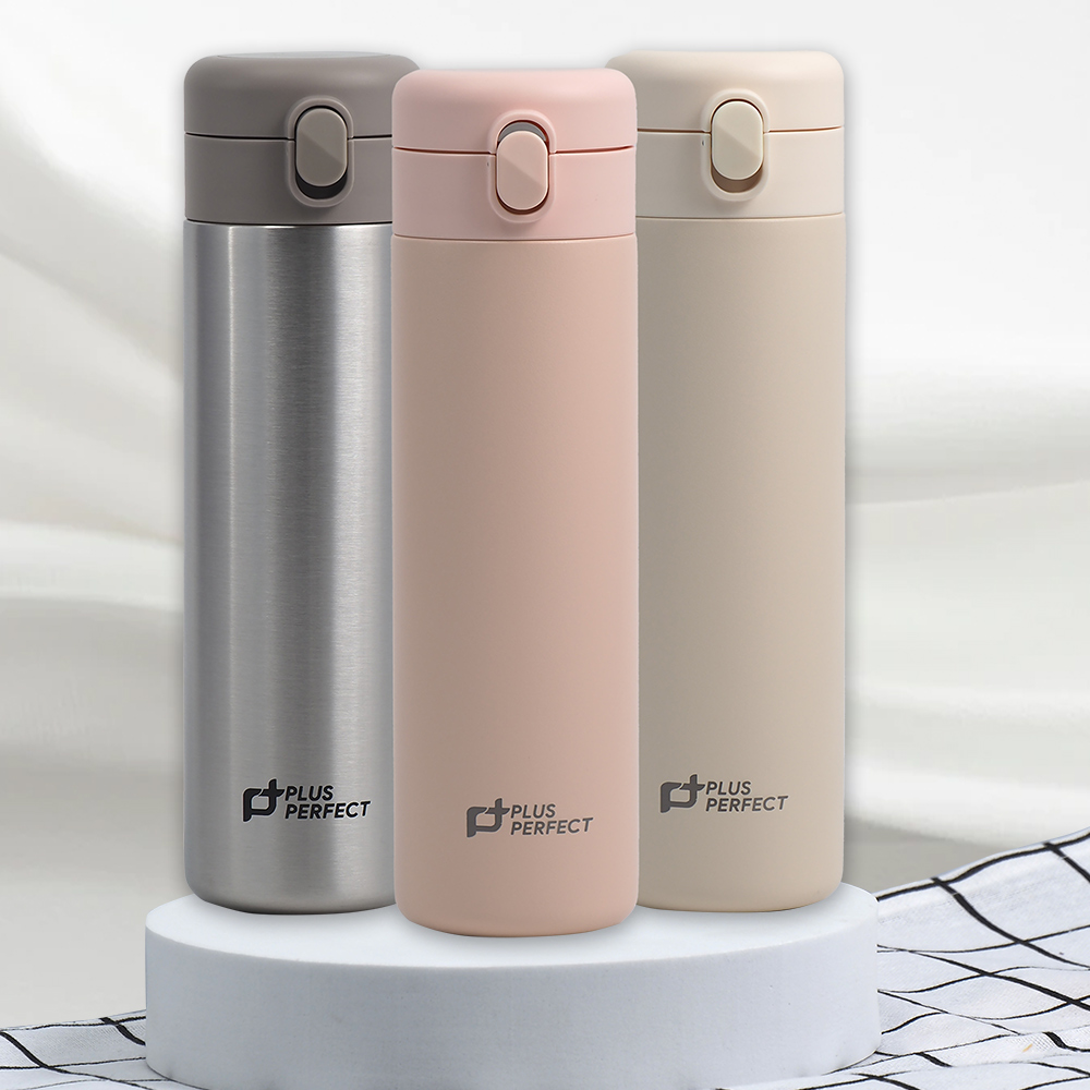 一品川流 PLUS PERFECT 晶鑽316不鏽鋼陶瓷彈蓋保溫杯-500ml-2入