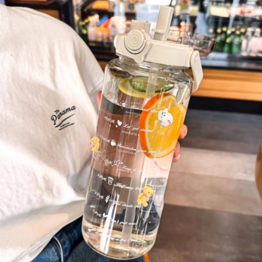 銳達RUIDA 1500ML雙飲大容量水杯 杯身印刷清晰毫升刻度 + 時間飲水提示英文標語