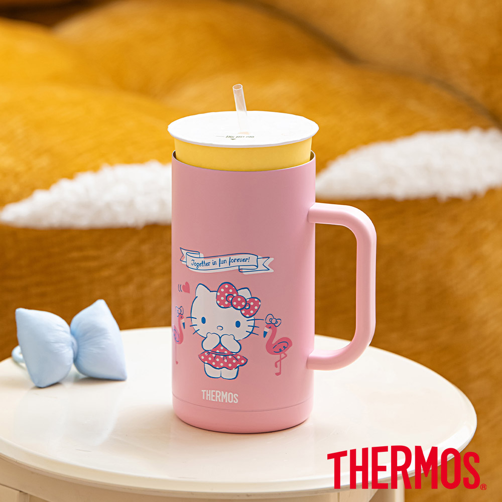 THERMOS 膳魔師不銹鋼真空吸管杯720ml-Hello Kitty夏日貝殼篇(TKHA