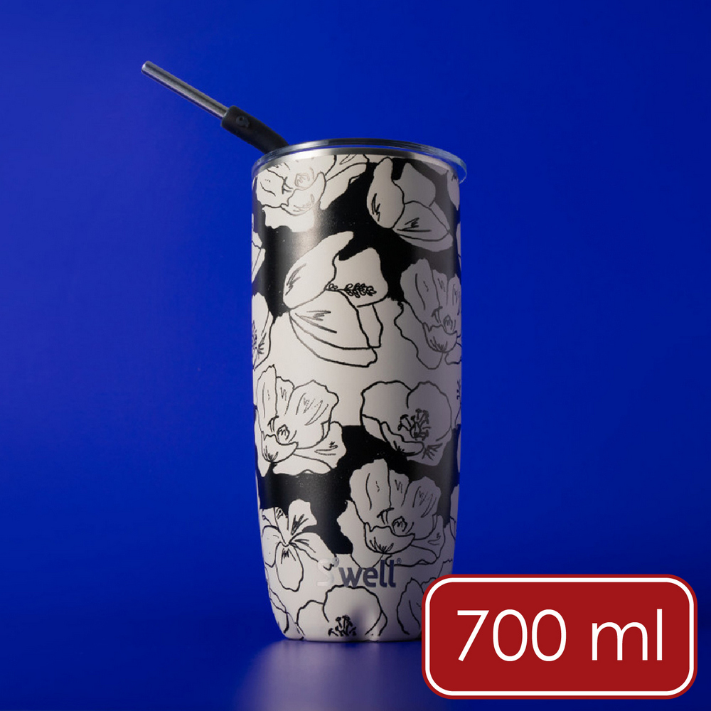 S'well 美國 Tumbler不鏽鋼吸管滑蓋保溫杯(墨韻花影700ml) / 不鏽鋼保溫杯 不鏽鋼飲料杯 隨行杯 可機洗