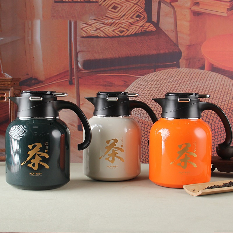 【暢麥】保溫壺 泡茶保溫壺 家用保溫水壺 不鏽鋼保溫瓶 中式熱水壺 墨綠國風外觀 出水順暢 穩固壺身