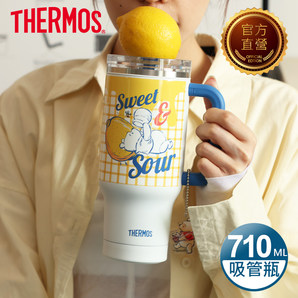 THERMOS 膳魔師 小熊維尼不銹鋼真空吸管瓶710ml(TS182WP-HDLM)100週年紀念款(檸檬篇)