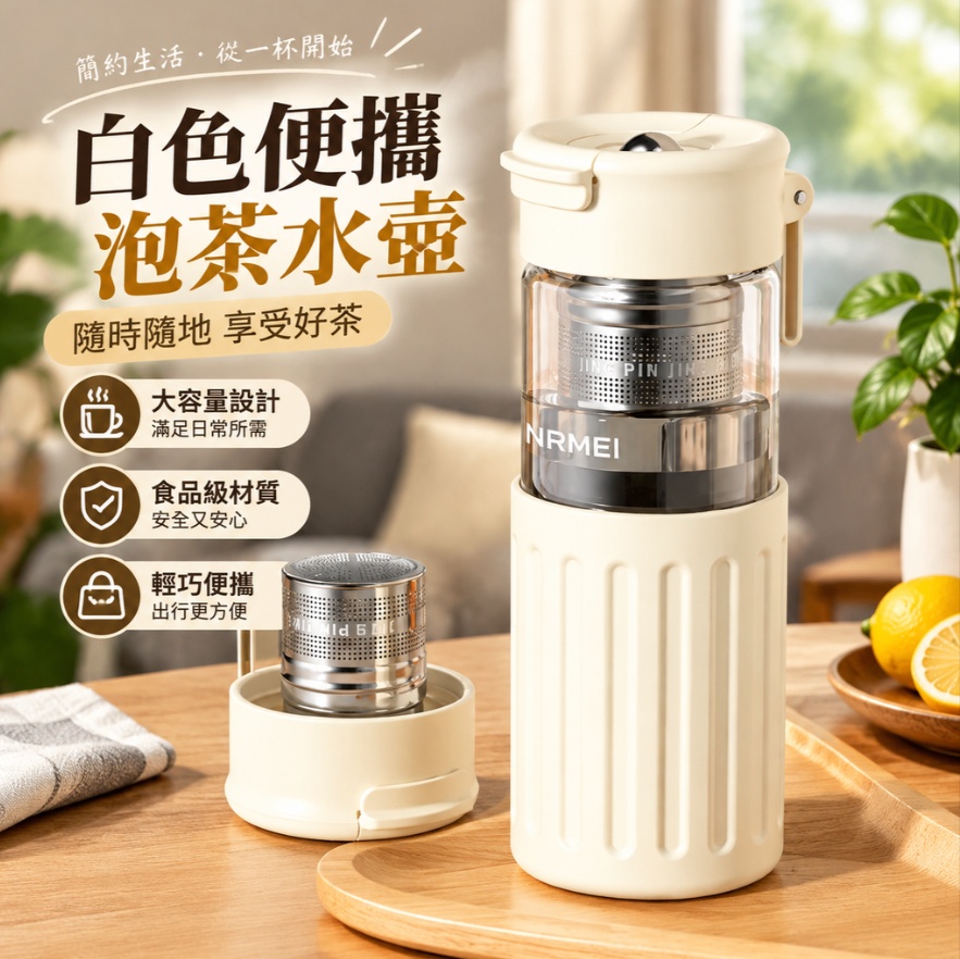 【悅享】白色隨行杯 獨立茶倉 防燙杯套 旅行泡茶壺 辦公泡茶杯 便攜濾茶杯 防燙杯套 旅行泡茶壺500ml