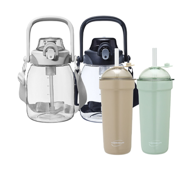 THERMOcafe 凱菲 吸管保溫杯900ml+隨手瓶1000ml(TCTB-900+TCTS-1000)