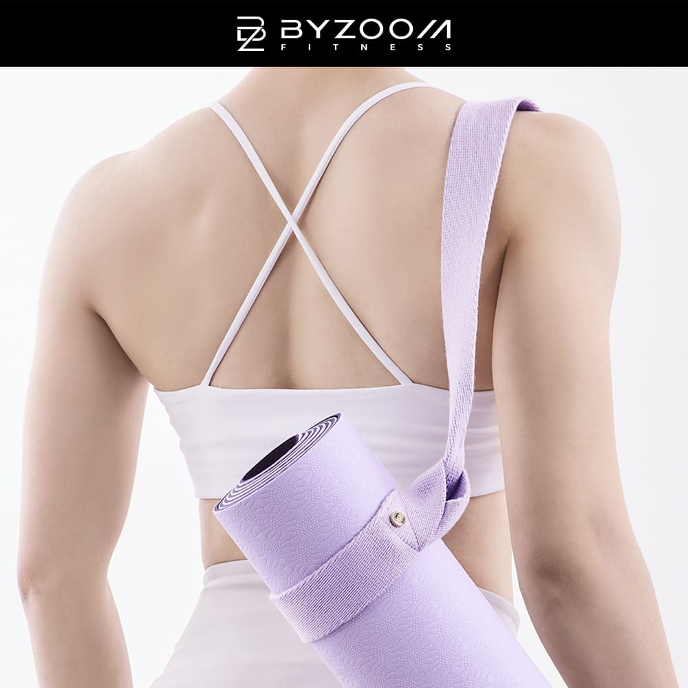BYZOOM FITNESS 瑜珈墊背帶(粉紫)