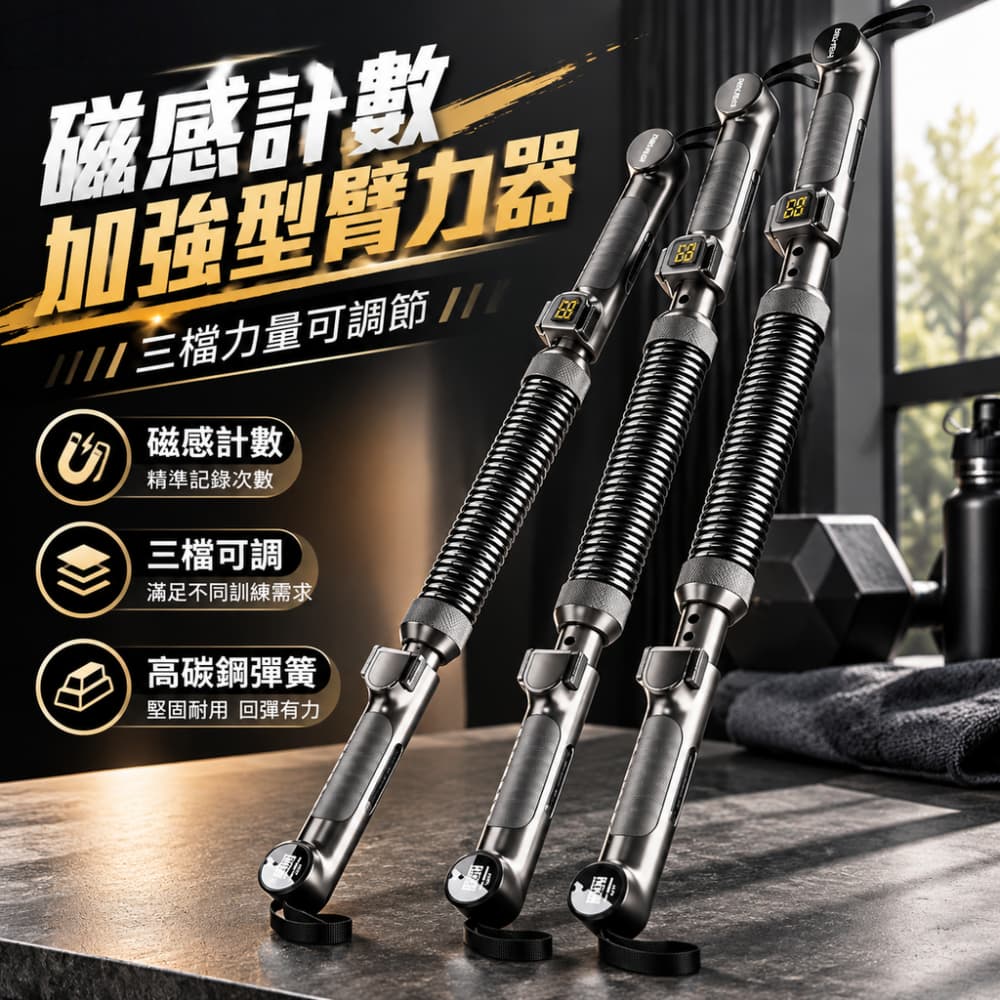 【一蒔】臂力棒 手臂訓練器 可調節臂力棒 智能計數臂力棒 家用鍛煉臂力器 居家健身器材 30-50kg