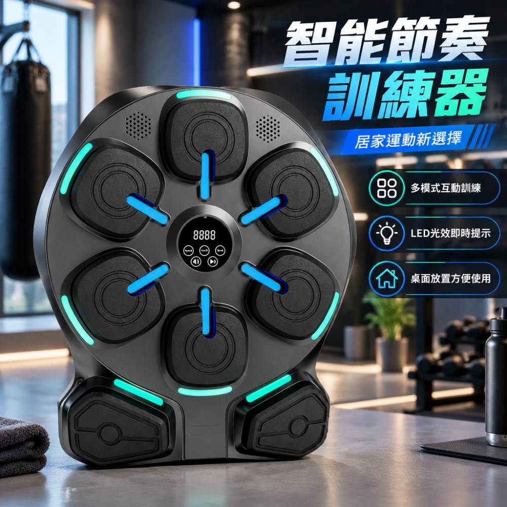 【蔓斯菲】台灣現貨 家用音樂拳擊靶 無線連線智能訓練器 多彩氛圍燈光多段運動模式 上肢肌力鍛煉器具