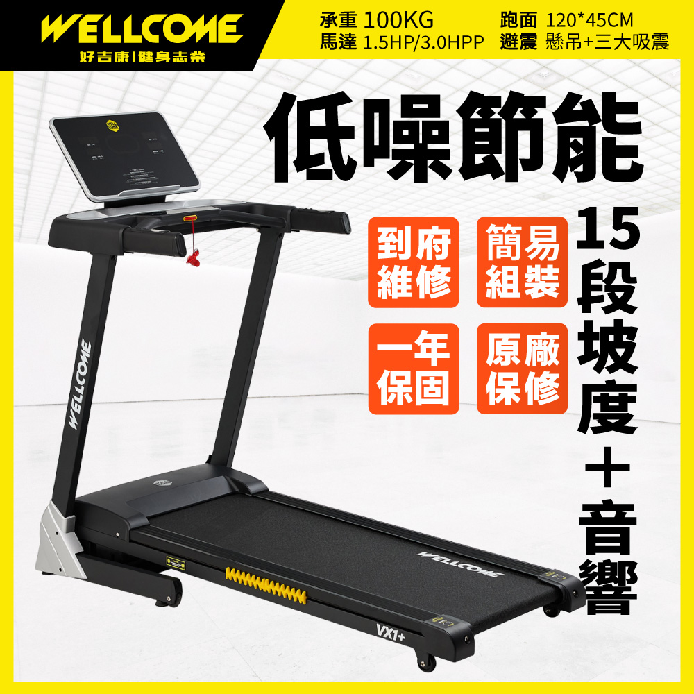 VX1PLUS 低噪節能電動跑步機(15段坡度/馬達3年保固)