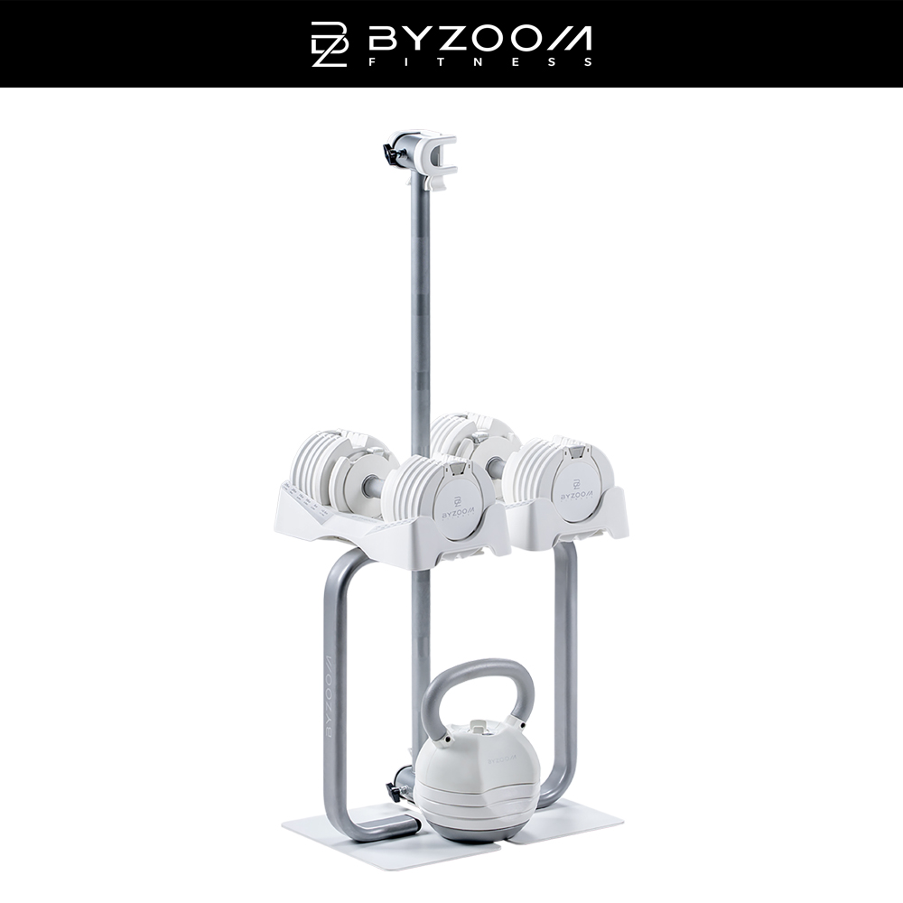 BYZOOM FITNESS PURE SERIES 12.5KG(27.5LB) 可調式啞鈴*2+(40LB) 可調式壺鈴+啞鈴專用架+ 專用槓鈴桿