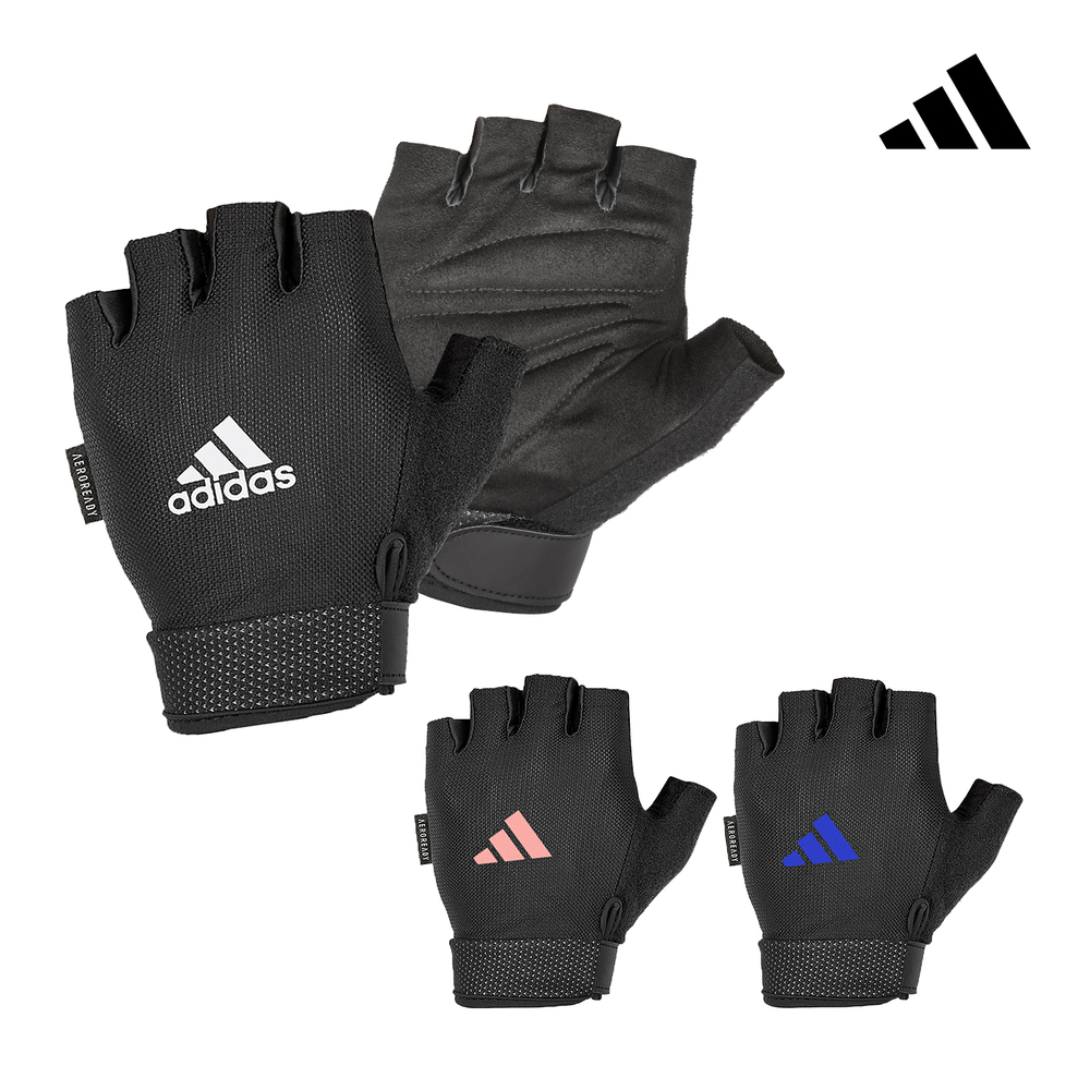 adidas 愛迪達 可調式透氣短指訓練手套 (白/粉/藍)