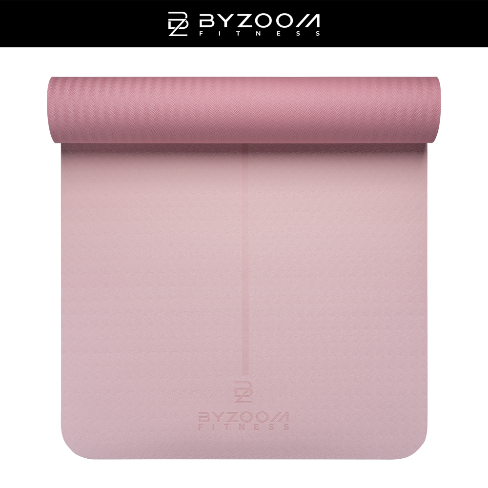 BYZOOM FITNESS TPE 止滑輕巧瑜珈墊 4mm (淺粉)
