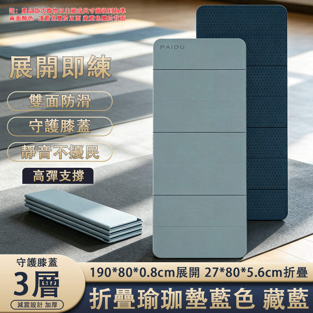 巧可 台灣現貨 POE可折疊瑜伽墊 減震8mm加厚 靜音設計 家用健身墊 運動地墊 瑜伽墊 便攜收納 190*80*0.8cm