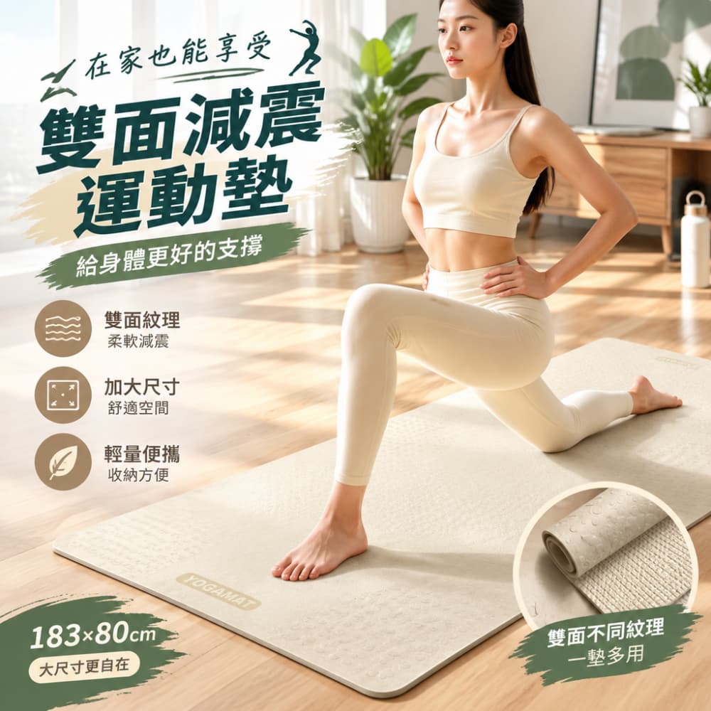 【一蒔】瑜伽墊 健身家用墊 跳繩減震墊 靜音加厚墊 超大加寬瑜伽墊 雙面瑜珈墊 居家運動墊183*80*0.6cm