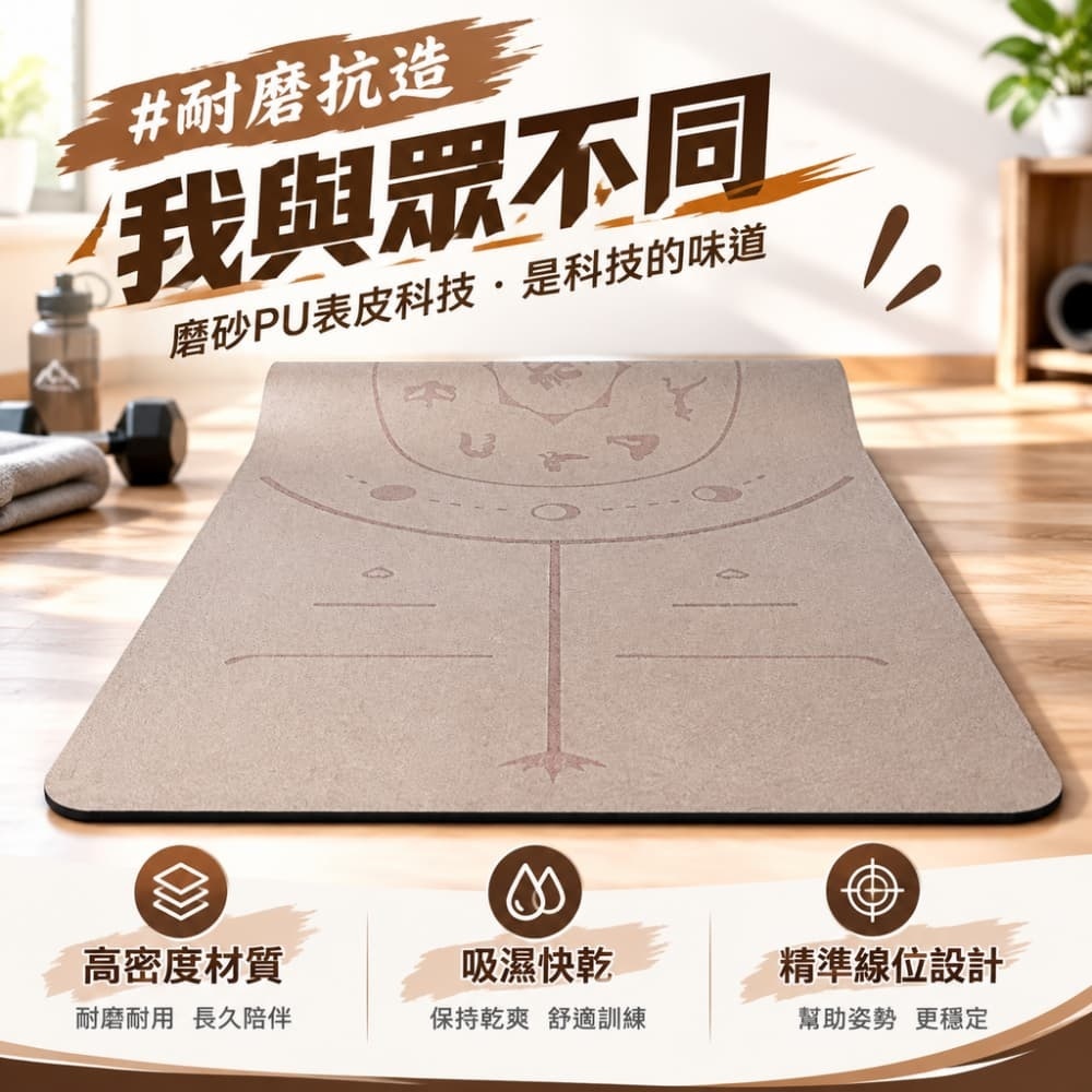 【一蒔】瑜伽墊 磨砂PU瑜伽墊 加厚加寬瑜伽墊 舞蹈瑜伽墊 家用瑜伽墊 體位線瑜伽墊185*68*0.5cm