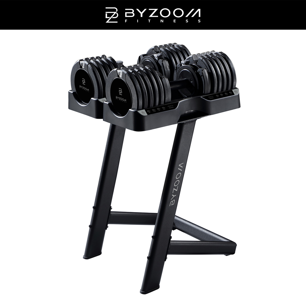 BYZOOM FITNESS Pure Series可調式啞鈴55lb/約25kg 雙入+啞鈴架(黑/白二色) 核心訓練