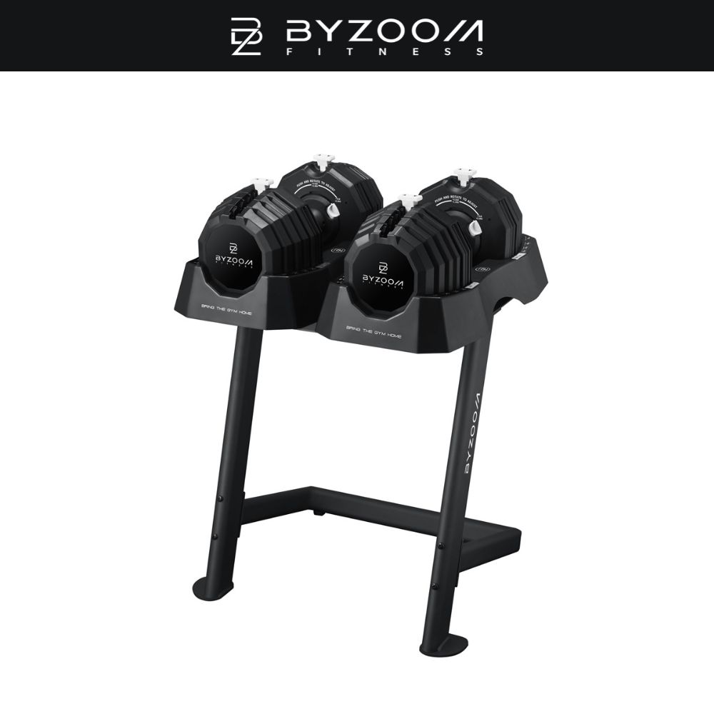 BYZOOM FITNESS Classic Series 可調式啞鈴55lb/約25kg 雙入+專用啞鈴架(BYZF-ADB-55+BYZF-ADB-A-S) 核心訓練