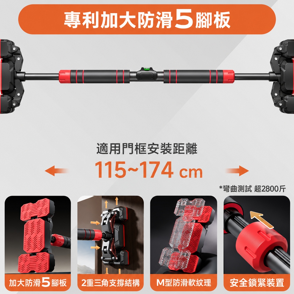 【匯昇閣】單杠 室內引體向上器 115-174cm寬度安裝 免打孔門框吊桿 門上單桿(三支撐結構 三維水平儀)