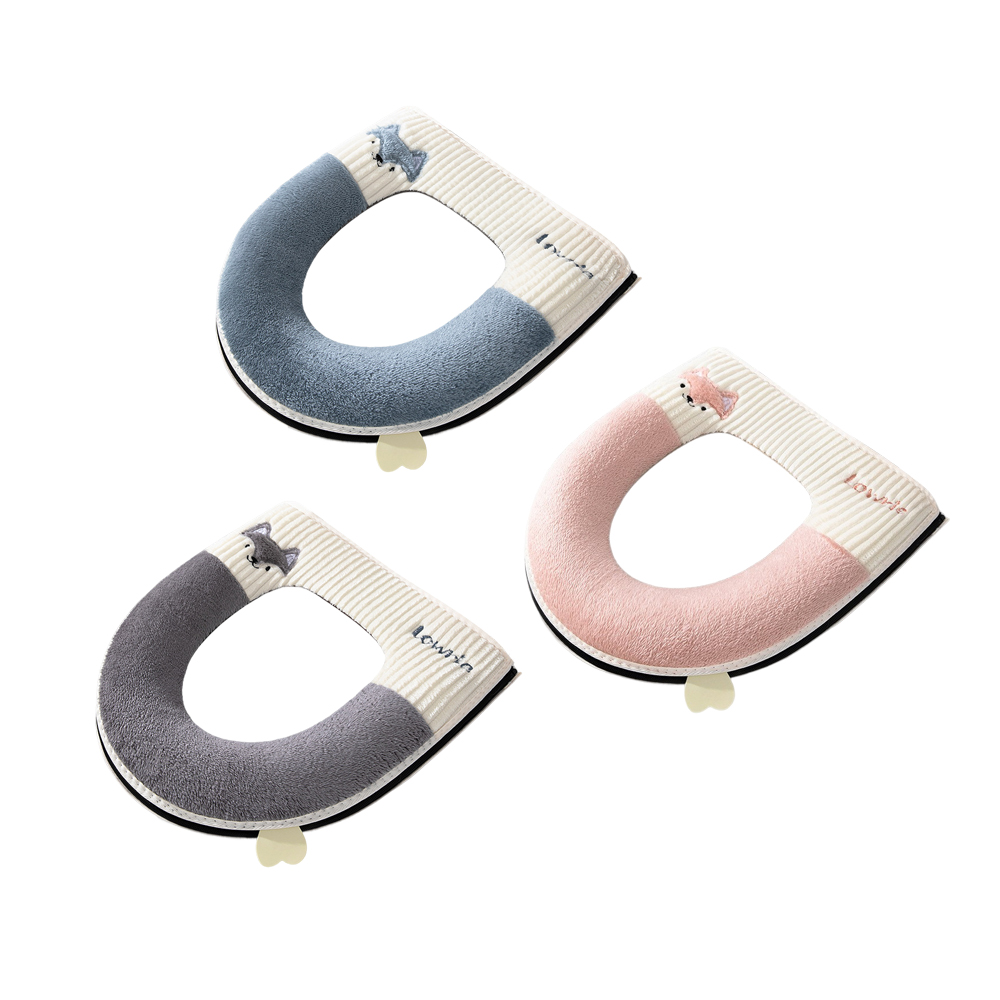 JDTECH 卡通狐狸毛絨保暖馬桶坐墊 手提加厚馬桶坐墊 可水洗 坐便套 馬桶套