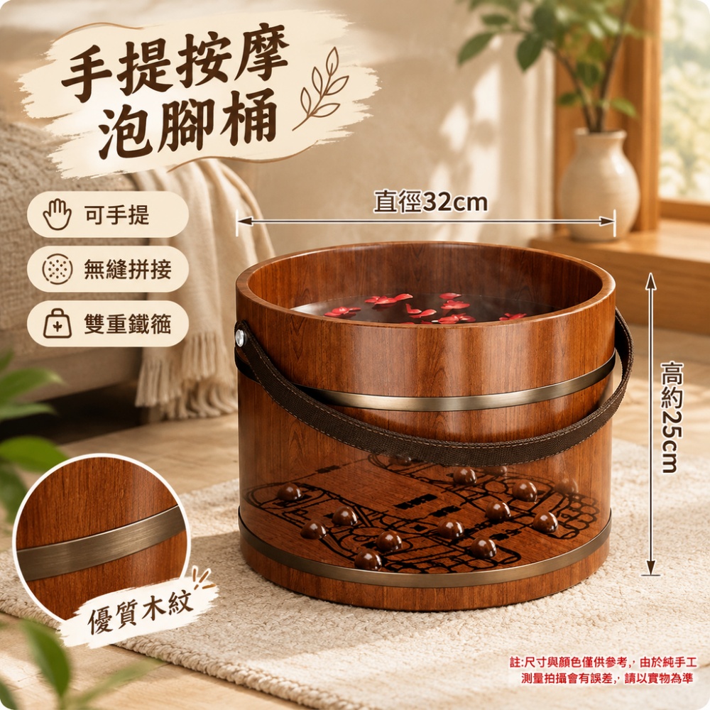 【銳達】香柏木泡腳桶 25高/手提桶 養生泡腳木桶 實木泡腳盆 足浴盆 木盆 洗腳盆 洗腳桶