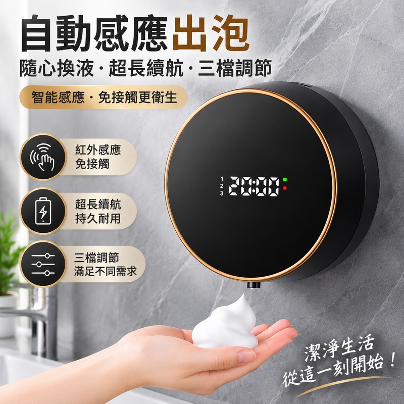 洗手機 自動感應洗手液機 智能壁掛式起泡機 洗潔精泡沫電動皂液器 廚房感應掛壁發泡器