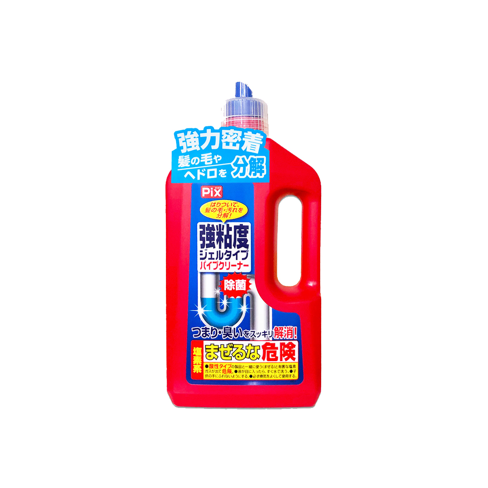 日本獅子化工-PIX強黏度濃稠凝膠分解毛髮溶解油垢管道疏通劑800g/紅瓶(廚房衛浴水管清潔劑,U形管消臭防堵塞,排水口除臭劑,居家大掃除)