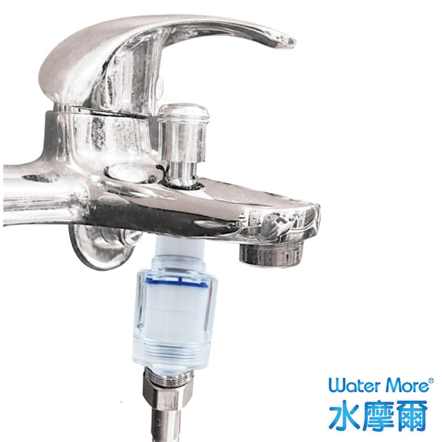 Water More 透明PP沐浴過濾器2入+替換濾芯2個 浴室用除氯淨水器 pp濾棉濾心過濾雜質鐵鏽汙垢 安裝於衛浴龍頭 濾水器