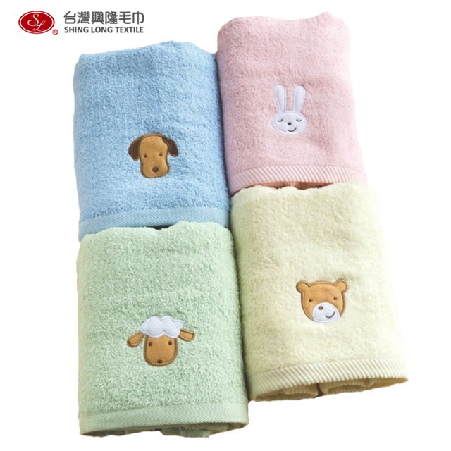 台灣興隆毛巾 台灣製 毛圈款動物家族純棉4條浴巾組 (加贈大方巾1條/吸水/多色配搭)