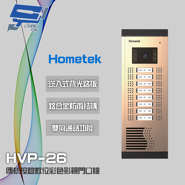 Hometek 昌運監視器HVP-26 16戶傳統按鍵彩色影視門口機鋁合金防雨雙向