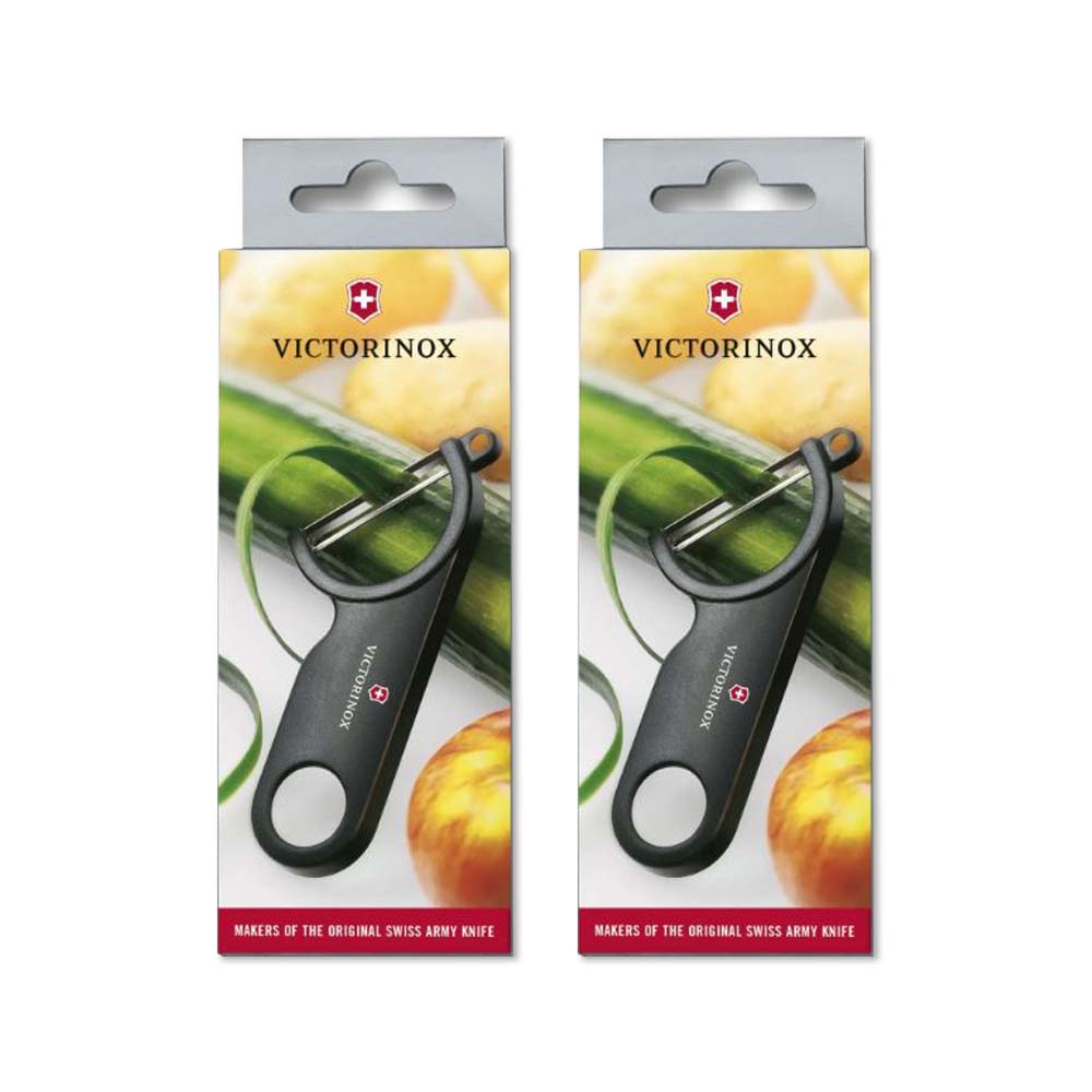 VICTORINOX 瑞士維氏 (2盒超值組)瑞士-斜頭不鏽鋼料理削皮刀-黑色1入/盒(蔬菜水果去皮器去皮器,廚房刨刀削皮器)