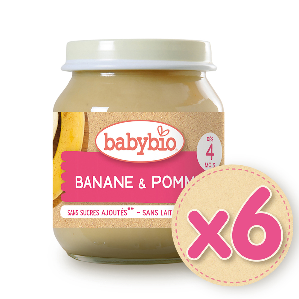 Babybio 【法國】生機蘋果香蕉鮮果泥130gX6《 專業嬰幼兒副食品》