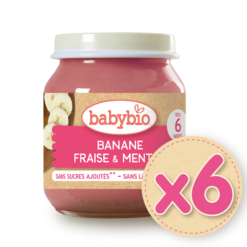 Babybio 【法國】生機香蕉草莓泥130gX6《 專業嬰幼兒副食品》