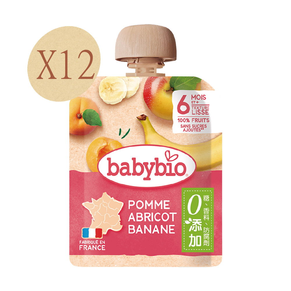 Babybio 【法國】生機香蕉杏桃纖果泥90gX12《 專業嬰幼兒副食品》
