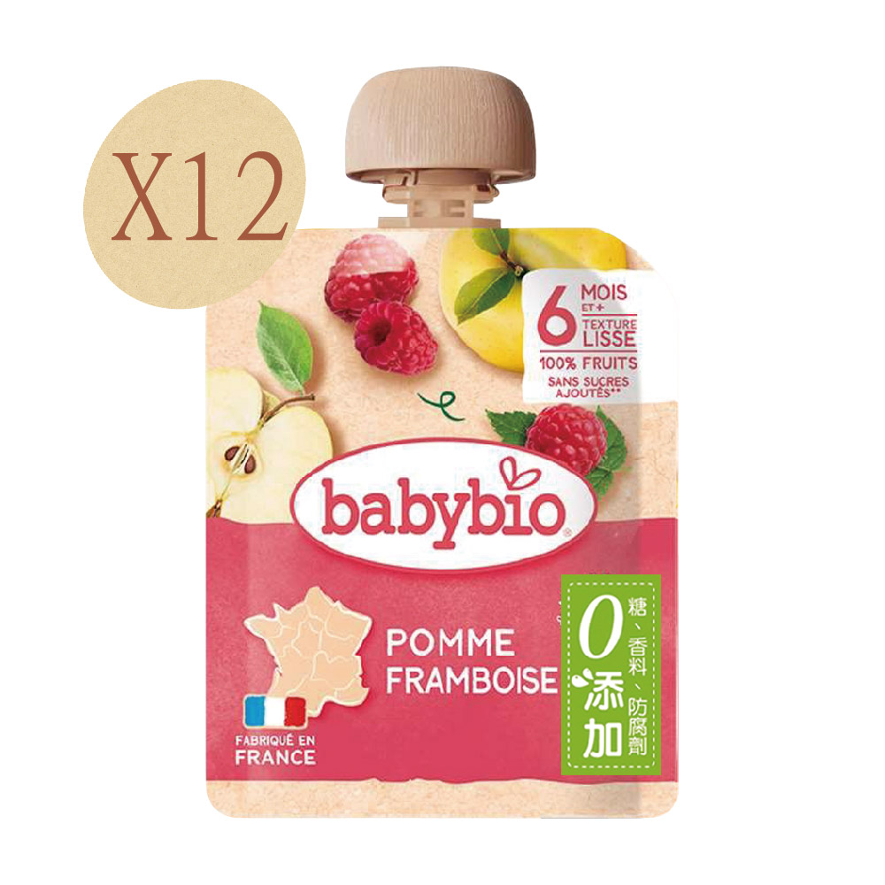 Babybio 【法國】生機蘋果覆盆莓纖果泥90gX12《 專業嬰幼兒副食品》