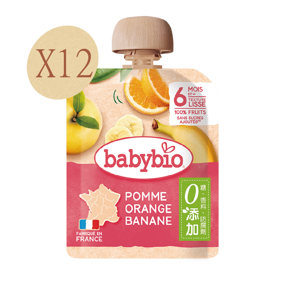 Babybio 【法國】生機蘋果香橙香蕉纖果泥90gX12《 專業嬰幼兒副食品》
