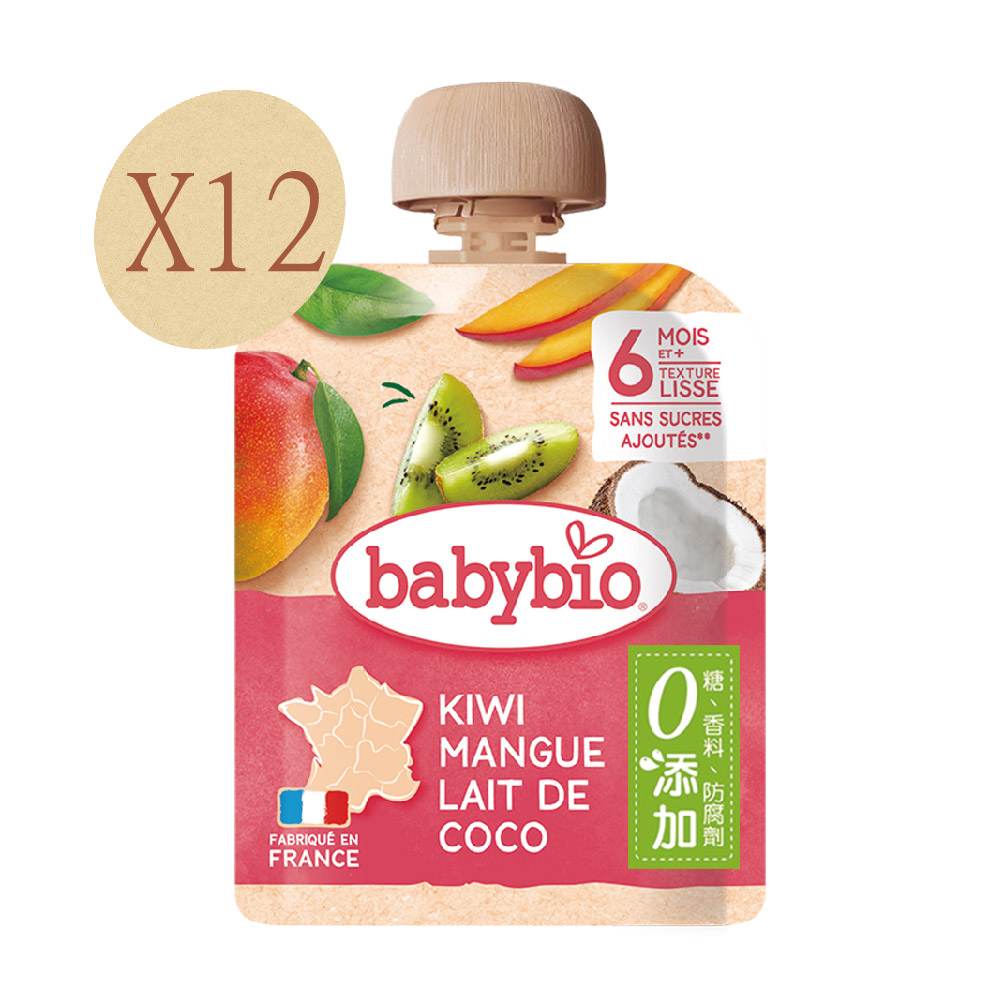 Babybio 【法國】生機奇異果芒果椰奶纖果泥90gX12《 專業嬰幼兒副食品》