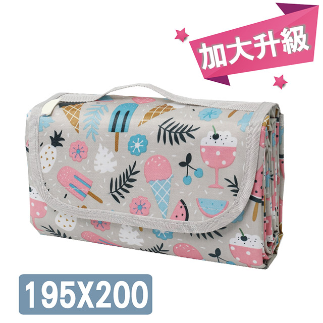 195X200公分 防水牛津布野餐墊-冰淇淋款灰色/沙灘墊/地墊/鋪墊/爬行墊